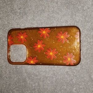 IPhone 13 pro phone case clear orange hew with orange flowers case